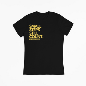 "SMALL STEPS STILL COUNT" TEE (BLACK/YELLOW)