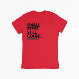 "SMALL STEPS STILL COUNT" TEE (RED/BLACK)